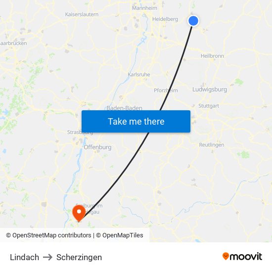 Lindach to Scherzingen map