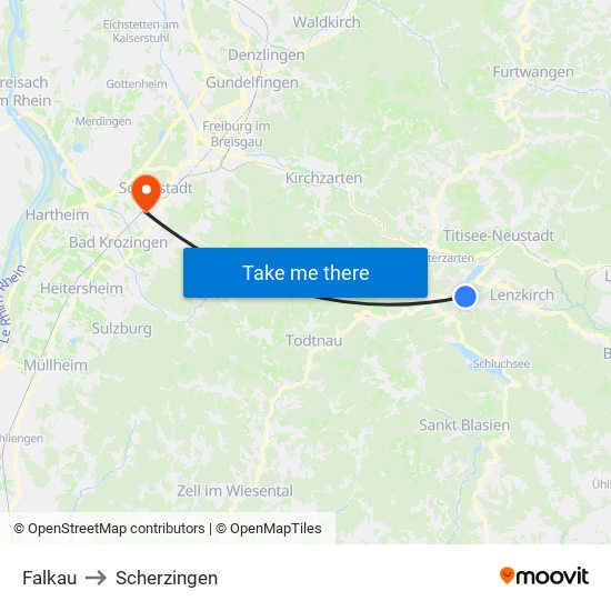 Falkau to Scherzingen map
