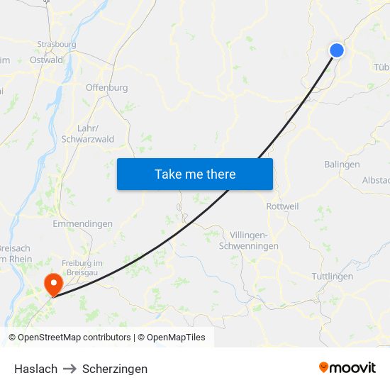 Haslach to Scherzingen map