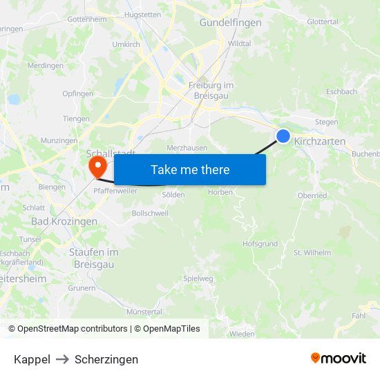 Kappel to Scherzingen map