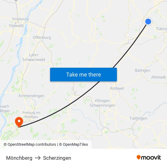 Mönchberg to Scherzingen map