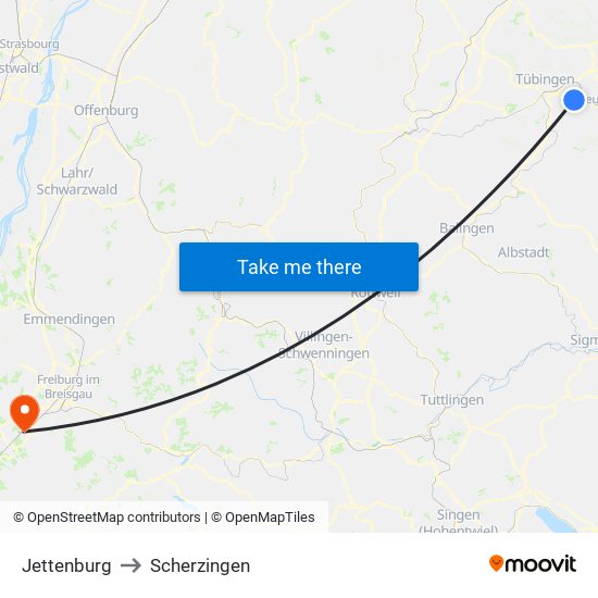 Jettenburg to Scherzingen map