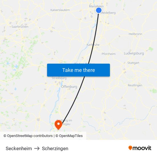 Seckenheim to Scherzingen map