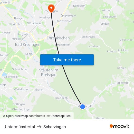 Untermünstertal to Scherzingen map