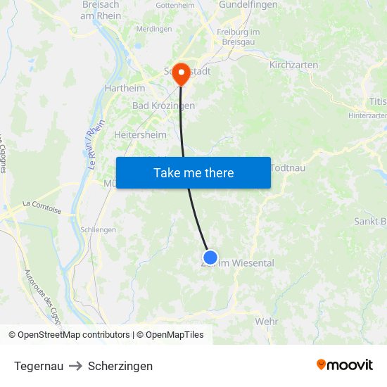 Tegernau to Scherzingen map