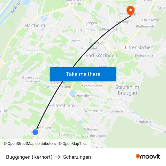 Buggingen (Kernort) to Scherzingen map