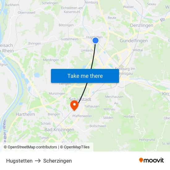 Hugstetten to Scherzingen map