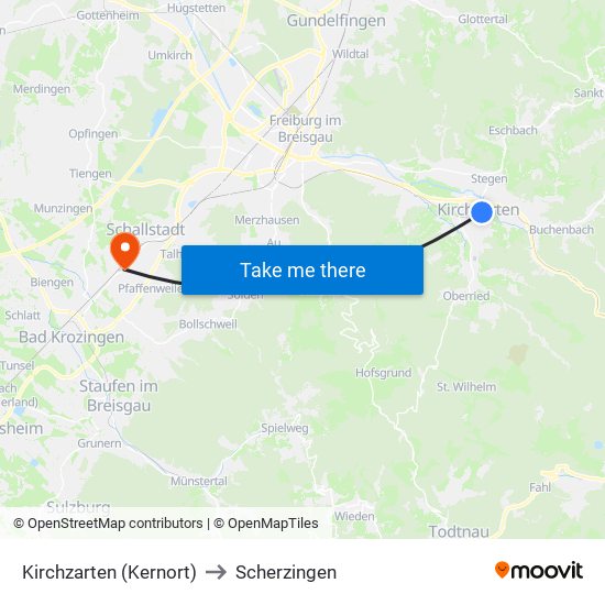 Kirchzarten (Kernort) to Scherzingen map