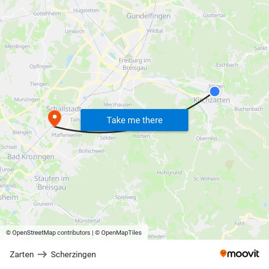 Zarten to Scherzingen map