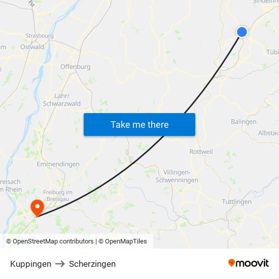 Kuppingen to Scherzingen map