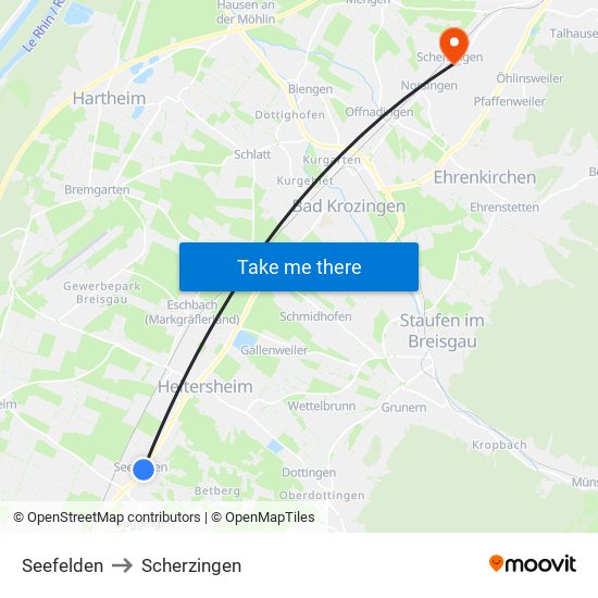 Seefelden to Scherzingen map