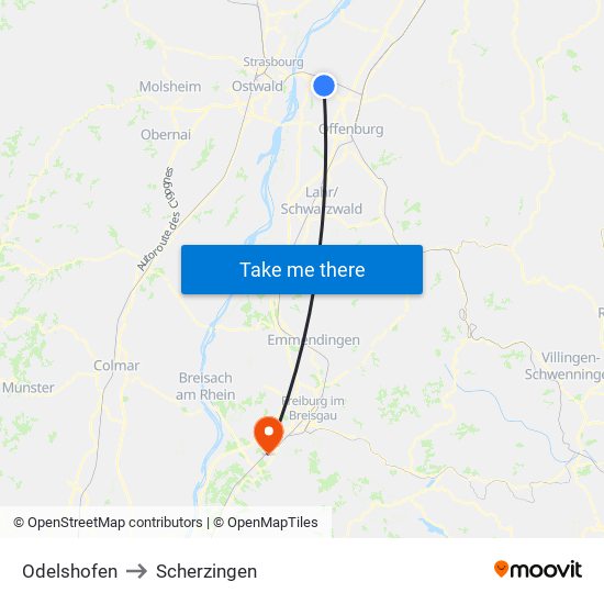 Odelshofen to Scherzingen map