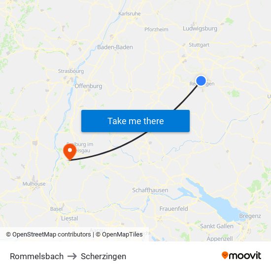 Rommelsbach to Scherzingen map