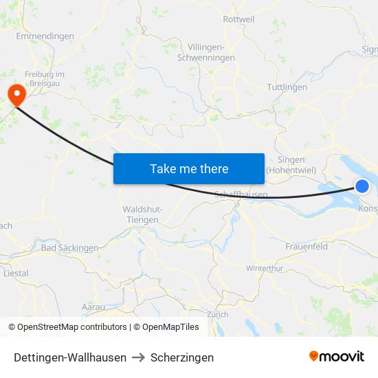 Dettingen-Wallhausen to Scherzingen map