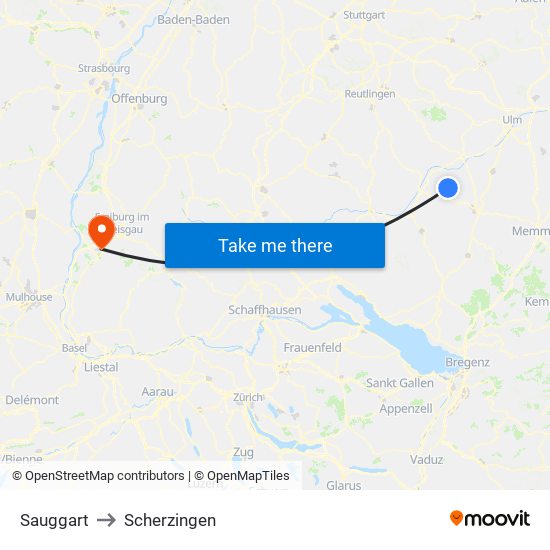 Sauggart to Scherzingen map