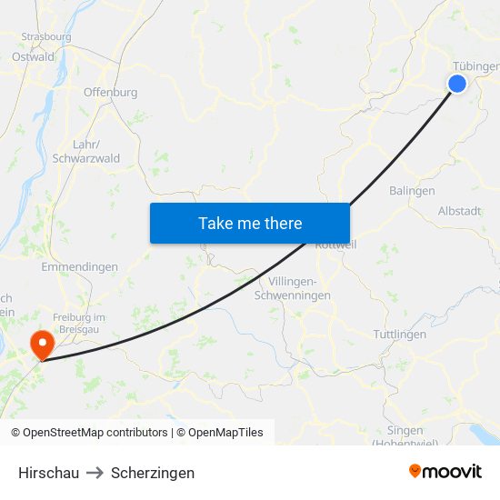 Hirschau to Scherzingen map