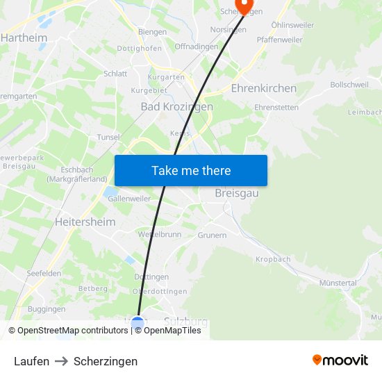 Laufen to Scherzingen map