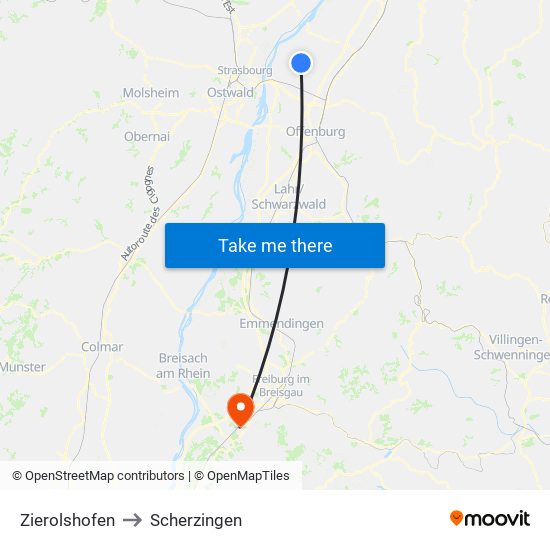 Zierolshofen to Scherzingen map