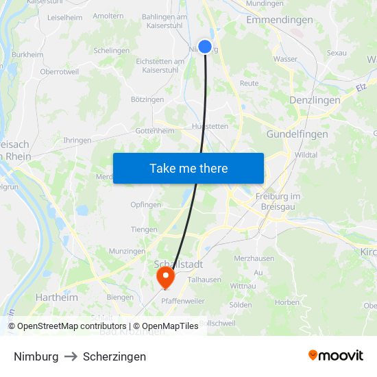 Nimburg to Scherzingen map