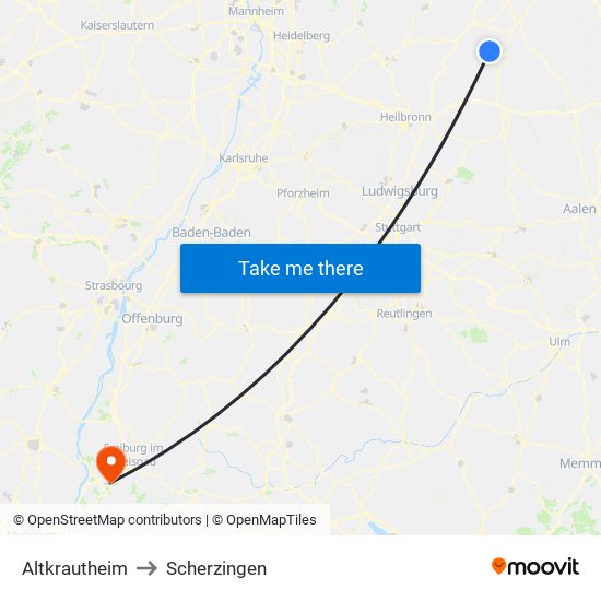 Altkrautheim to Scherzingen map