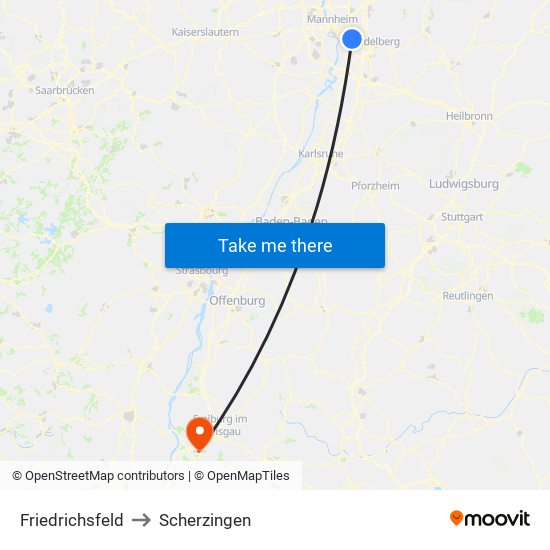 Friedrichsfeld to Scherzingen map