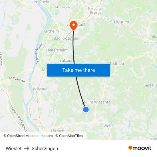 Wieslet to Scherzingen map