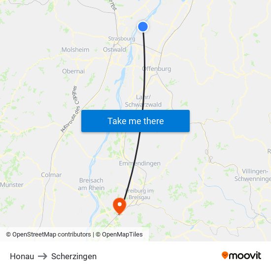 Honau to Scherzingen map