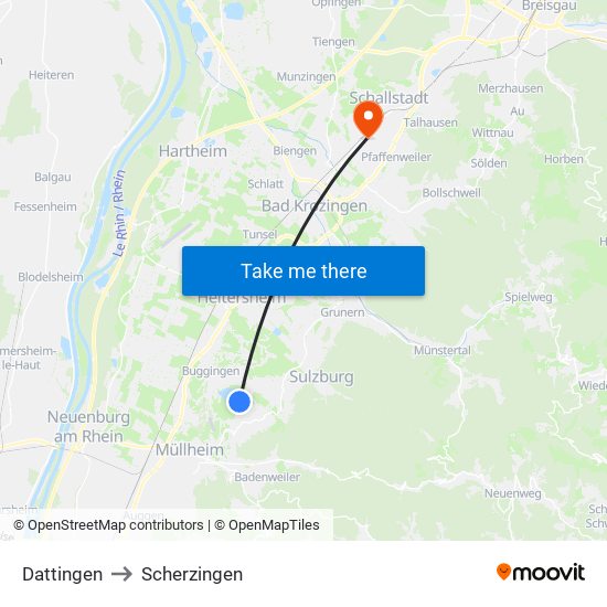 Dattingen to Scherzingen map