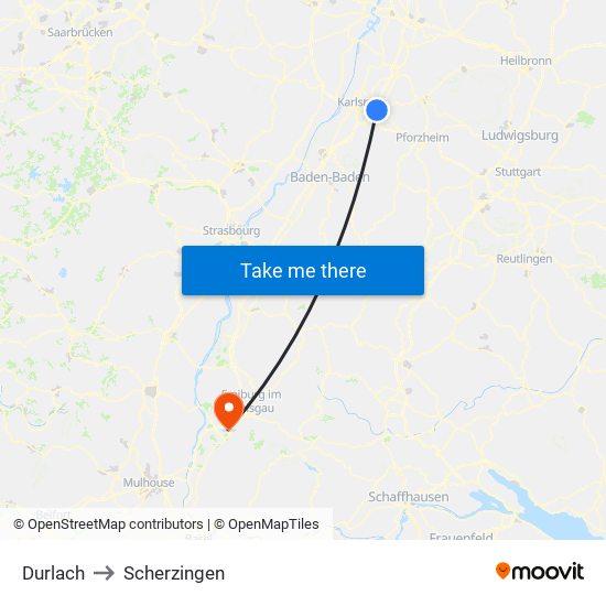 Durlach to Scherzingen map