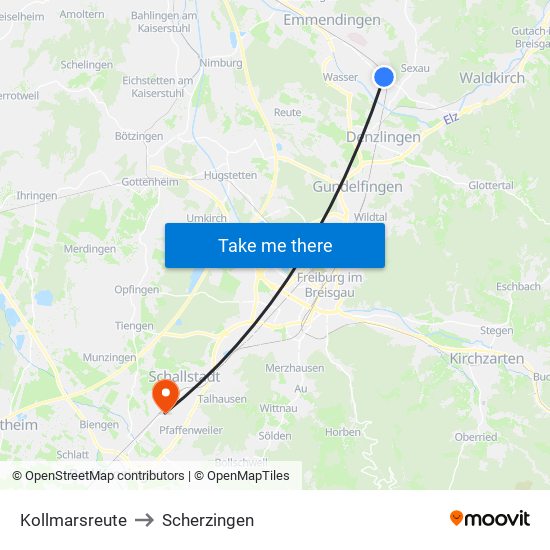 Kollmarsreute to Scherzingen map