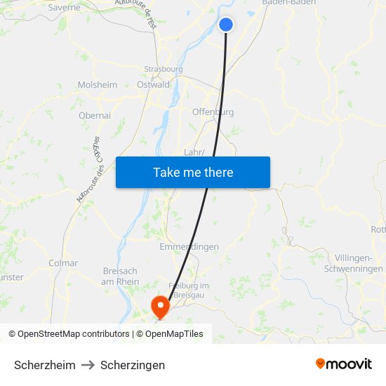 Scherzheim to Scherzingen map