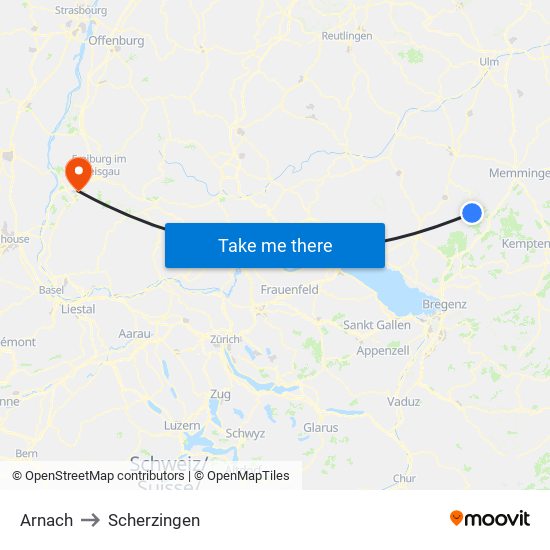 Arnach to Scherzingen map