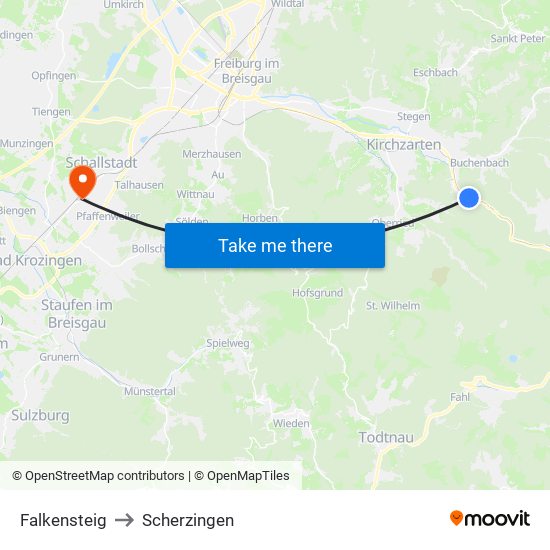 Falkensteig to Scherzingen map
