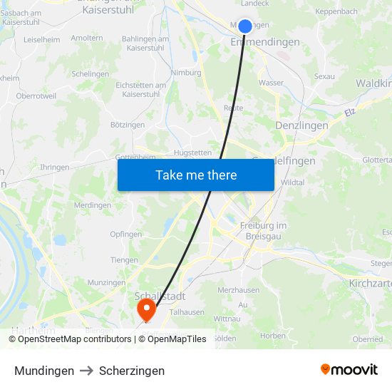 Mundingen to Scherzingen map