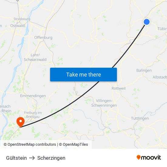 Gültstein to Scherzingen map