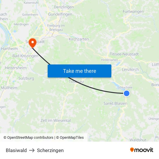 Blasiwald to Scherzingen map