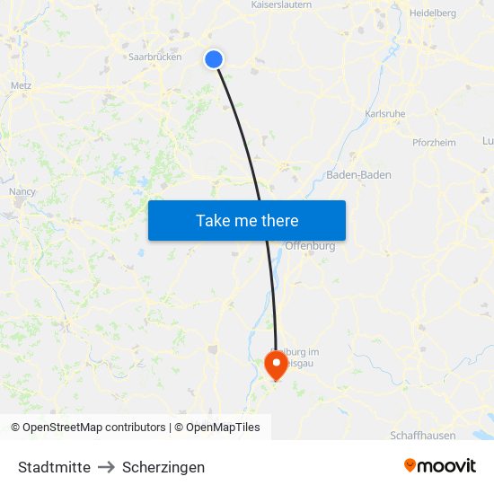 Stadtmitte to Scherzingen map