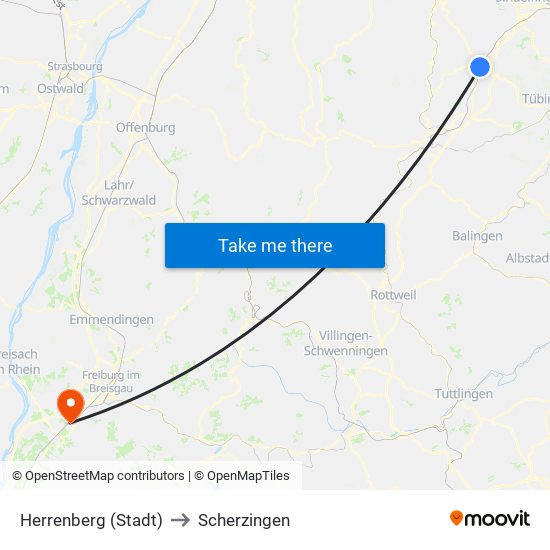 Herrenberg (Stadt) to Scherzingen map