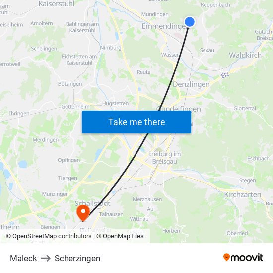 Maleck to Scherzingen map