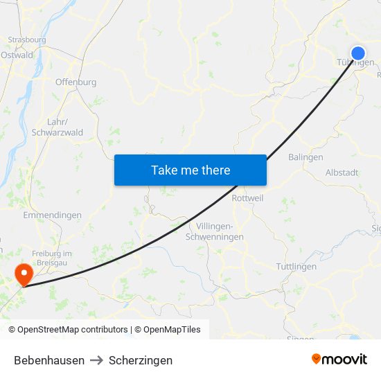 Bebenhausen to Scherzingen map