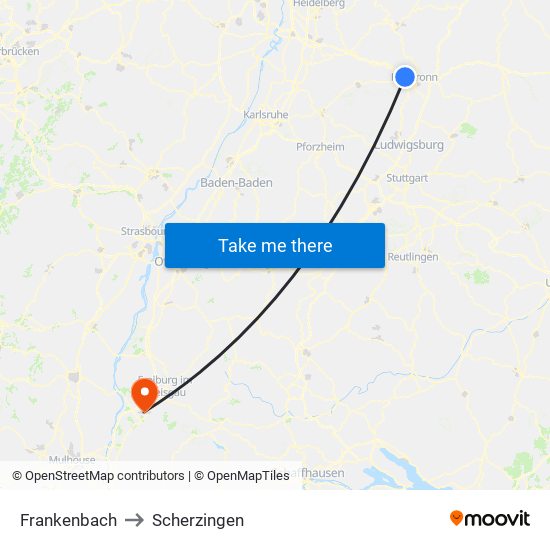 Frankenbach to Scherzingen map