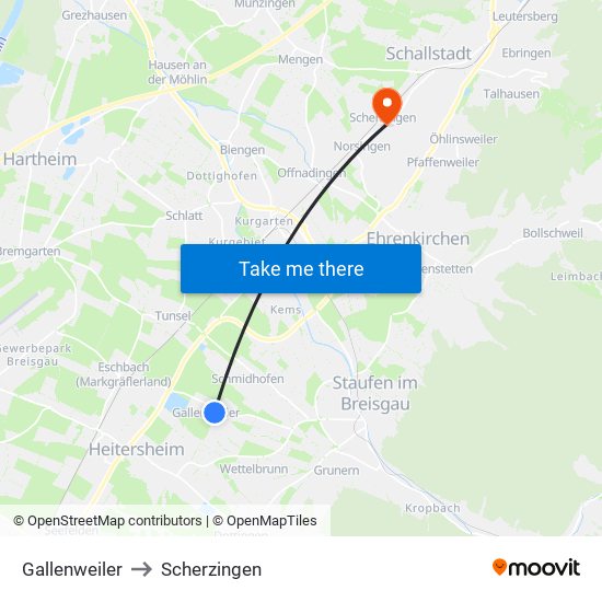 Gallenweiler to Scherzingen map