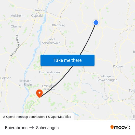 Baiersbronn to Scherzingen map