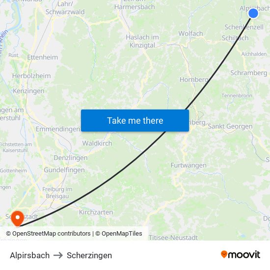 Alpirsbach to Scherzingen map