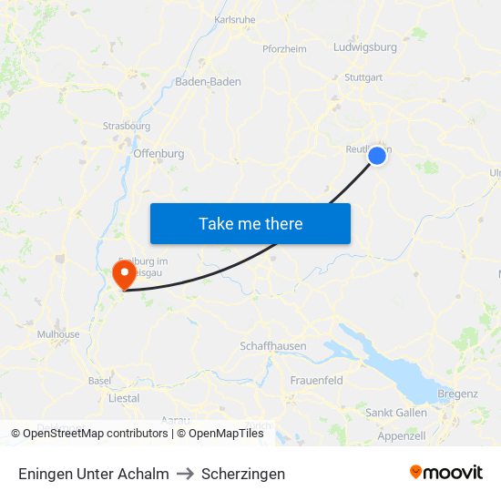 Eningen Unter Achalm to Scherzingen map