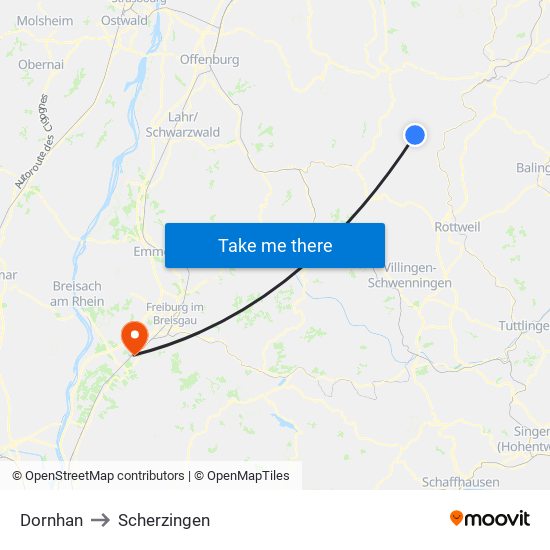 Dornhan to Scherzingen map