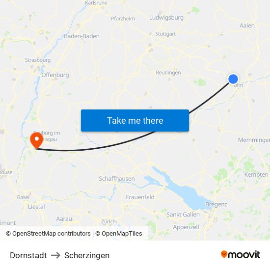 Dornstadt to Scherzingen map