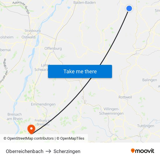 Oberreichenbach to Scherzingen map