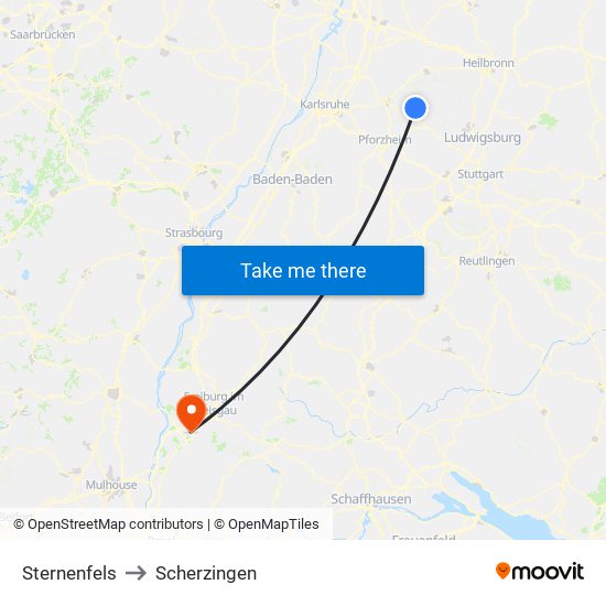 Sternenfels to Scherzingen map