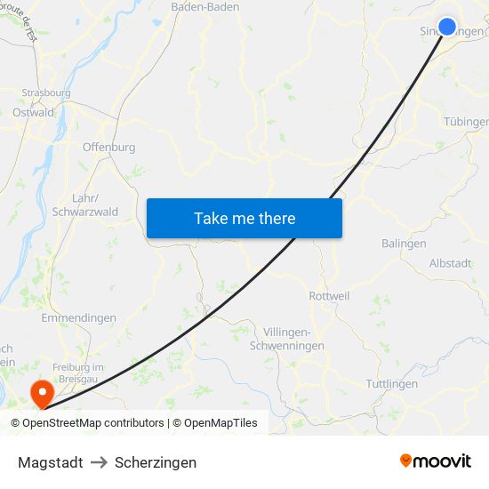 Magstadt to Scherzingen map